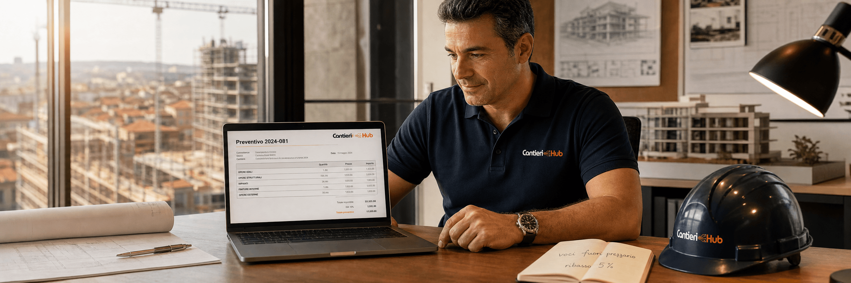 Imprenditore edile che usa Cantieri Hub